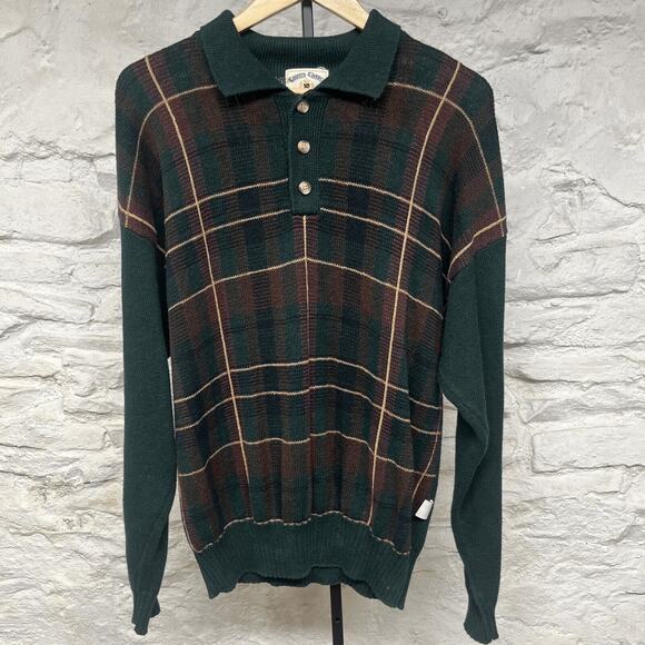 Country Classics Plaid Collared Knit Sweater Golf Polo Ramie Cotton Vintage - Picture 1 of 7